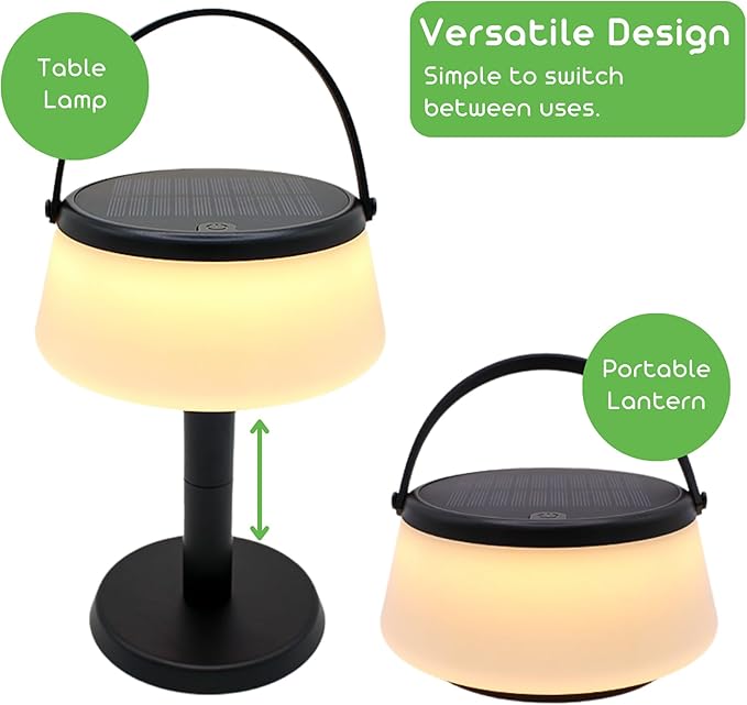 2-in-1 Portable Solar Power LED Table Lamp & Lantern - Indoor/Outdoor - Stepless Dimming