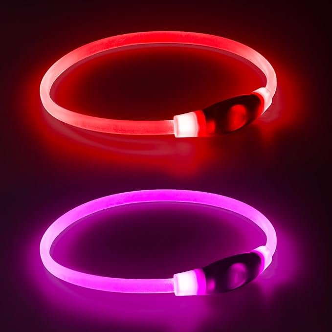 2 Packs Light Up Dog Collar, LED Dog Collar, USB Rechargeable Dog Lights for Night Walking