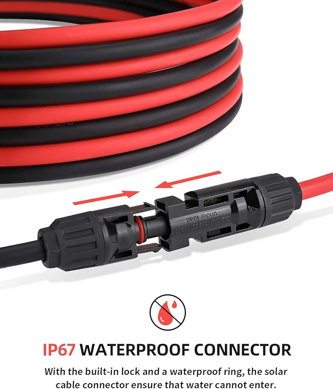 BougeRV 60 Feet 10AWG Solar Extension Cable with Female and Male Connector with Extra Pair of