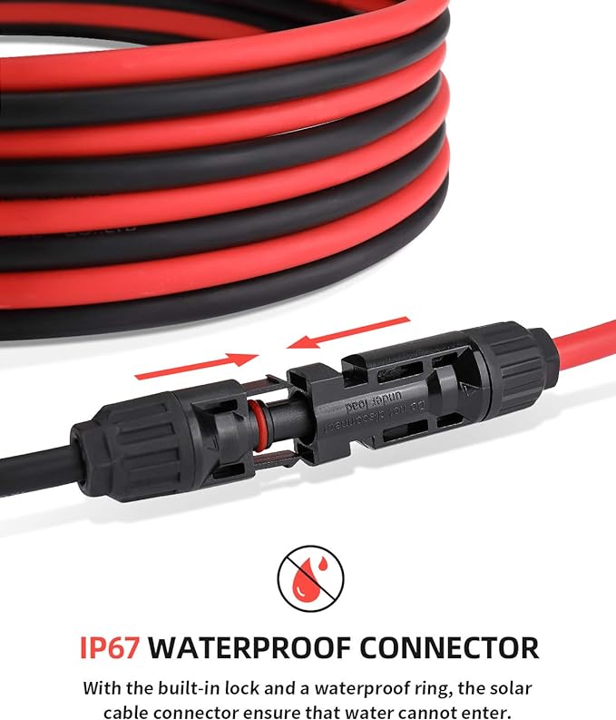 BougeRV 100Feet 10AWG Solar Extension Cable with Female and Male Connector with Extra Pair of