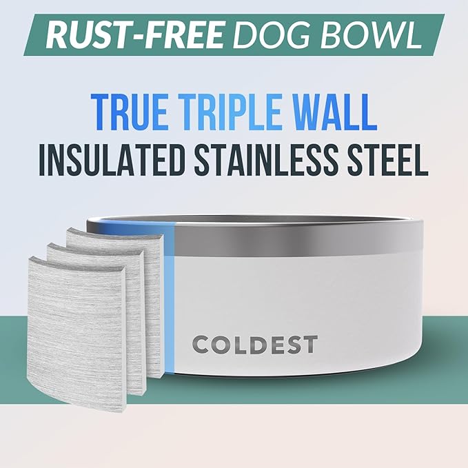 Coldest Dog Bowl - Anti Rust Metal, Non Slip, 3 Layers Insulated Stainless Steel Dog Bowls - Spill
