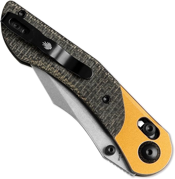 Kizer Mini Mystic Pocket Knife, 3.2" Nitro-V Blade EDC Knife with Black Burlap Micarta and Yellow