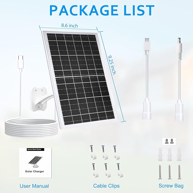 Zivif 13W Solar Panel for Outdoor Security Cameras, USB-C, Micro USB & 5.5x2.1mm DC Output, 360°