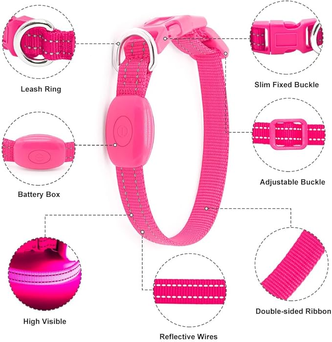 Light Up Dog Collar- Rechargeable Puppy Collars Glow in The Dark LED Dog Collar for Night Walking