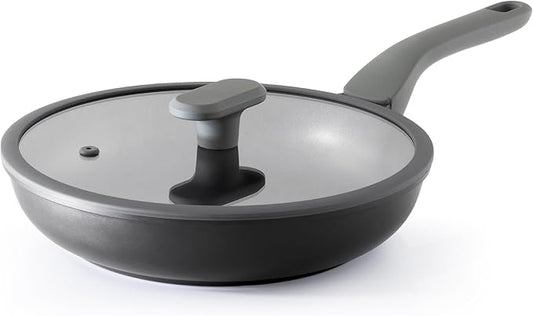 PRICUSIS Nonstick Ceramic Frying Pan with Lid, 8/10 Inch Skillet with Stay Cool Handle, Fully
