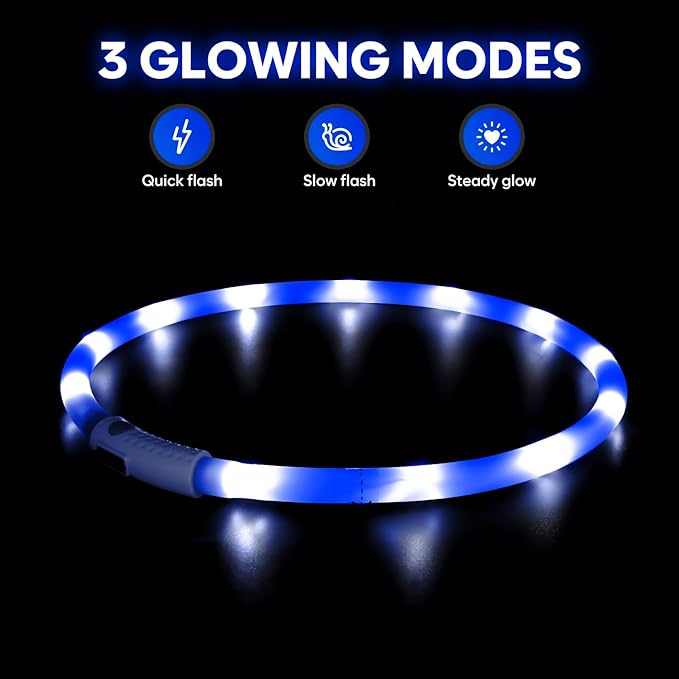 HIGO Light Up Dog Collar, Lightweight LED Dog Collar for Dogs Cats, USB Rechargeable LED Dog