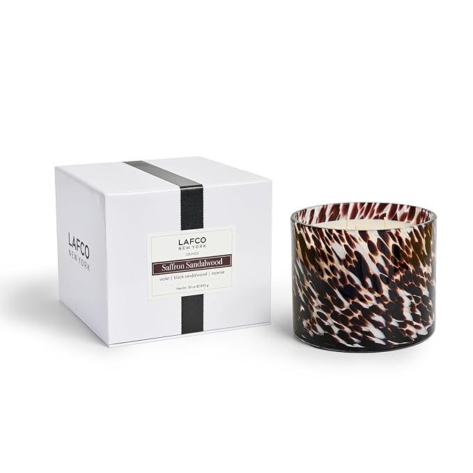 LAFCO New York Fall 3-Wick Candle, Saffron Sandalwood - 30 oz - 120-Hour Burn Time - Reusable, Hand