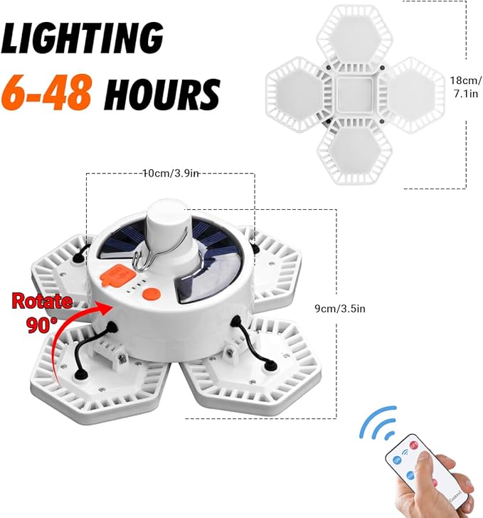 Solar Camping Light with Remote Control - Folding USB Rechargeable Lantern, 360°Lighting Waterproof