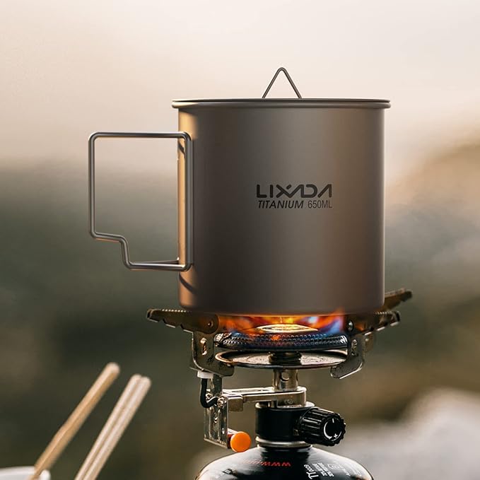 Lixada Titanium Pot, Lightweight Camping Pot Titanium Cup Titanium Backpacking Pot with Portable