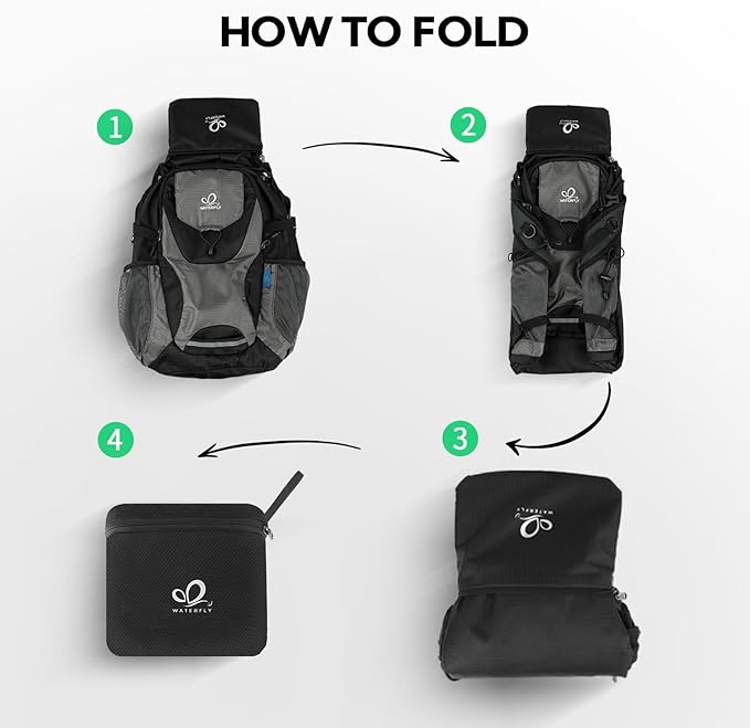 WATERFLY Lightweight Packable Hiking Backpack: 30L Foldable Travel Daypack Ultralight Camping Day