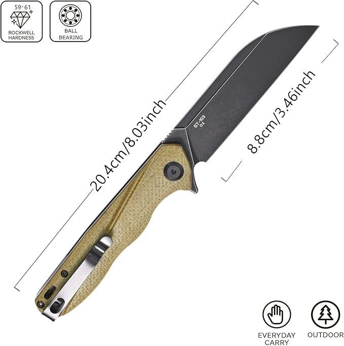 Sitivien ST103 Folding Knife, D2 Steel Blade,Micarta Handle EDC Tool Knife for Outdoor, Camping