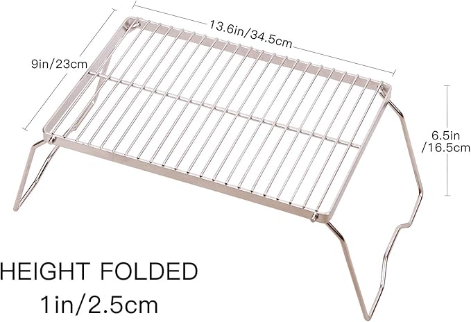 REDCAMP 13.6" Small Folding Campfire Grill, Heavy Duty Portable Camping Grill Grate with Carrying