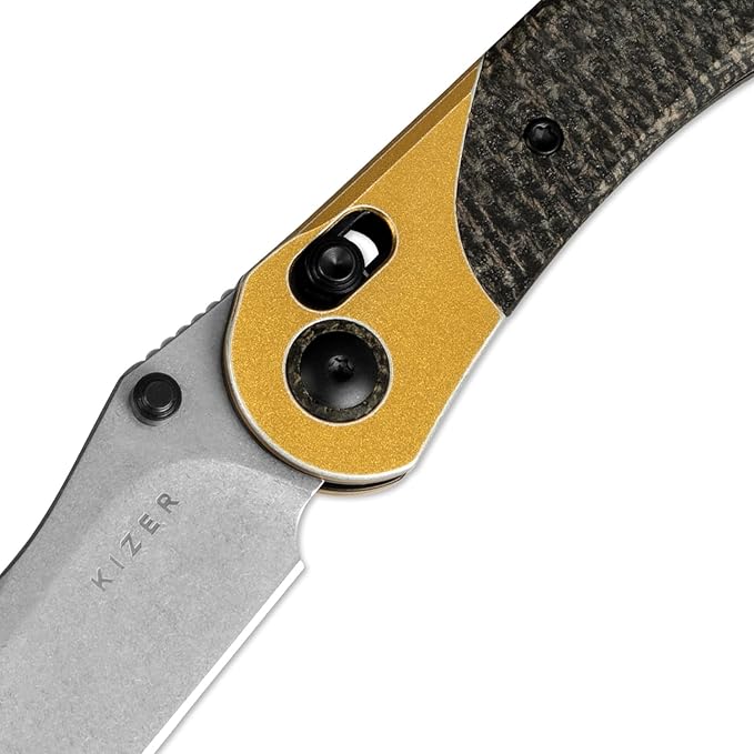 Kizer Mini Mystic Pocket Knife, 3.2" Nitro-V Blade EDC Knife with Black Burlap Micarta and Yellow