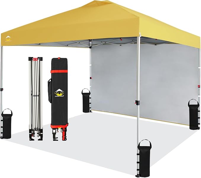CROWN SHADES 10x10 Pop Up Canopy with 1 Side Wall - Beach Tent with One Push Setup - Outdoor Sun
