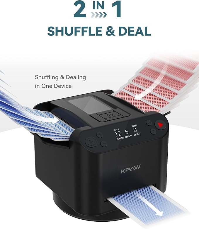 Automatic Card Shuffler and Dealer - 1-2 Decks Support 12 Players, 4 Drawing Remotes, Built-in
