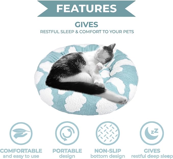 Whiskers & Friends Cat Bed, Cat Beds for Indoor Cats Washable, Orthopedic Soft Fluffy Round Calming