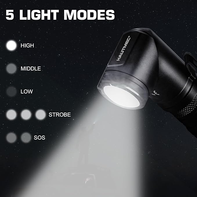 HAUTMEC 1400 Lumen Rechargeable Flashlights LED EDC Flashlight with 90 Degree Flashlight Swivel