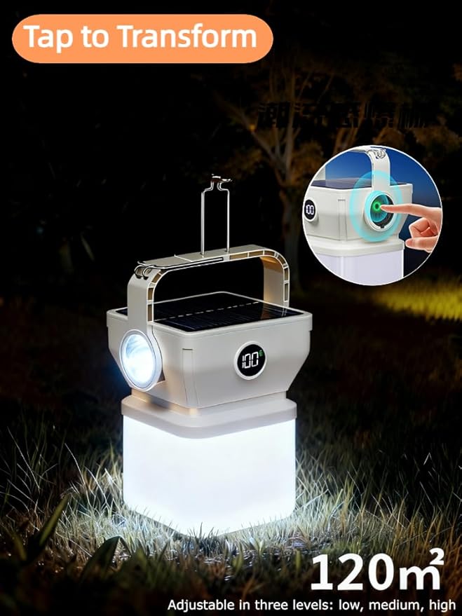V.C Formark Camping Lantern Solar Powered Portable with Battery% Display, 1000LM Bright