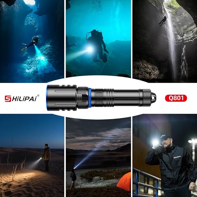 1000 Lumens Dive Light, Waterproof IPX8 100M, Rechargeable LED Flashlight with 11° Beam Angle