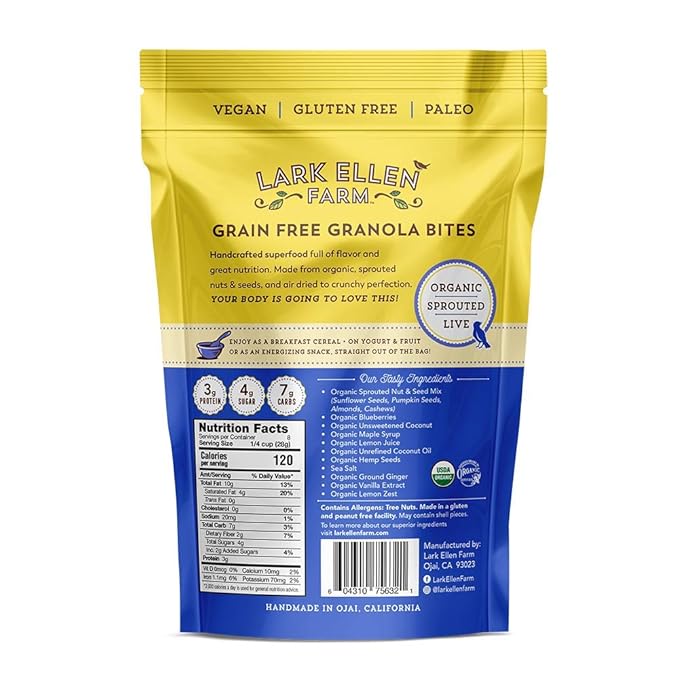 Lark Ellen Farm Grain-Free Granola, Certified Organic Raw Sprouted Vegan Clusters, Paleo & Crunchy