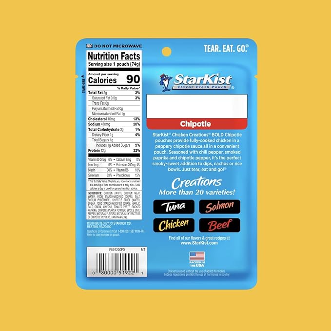 StarKist Chicken Creations Chipotle, 2.6 oz Pouch, 12 pack