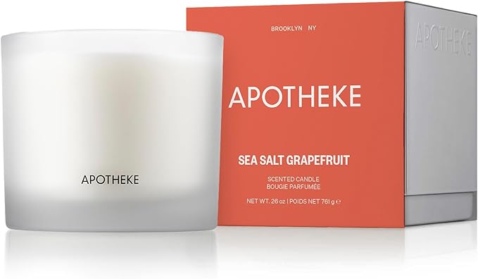 Apotheke 3-Wick Scented Candles for Home, Sea Salt Grapefruit - 26 oz Soy Wax Jar Candle Gift for