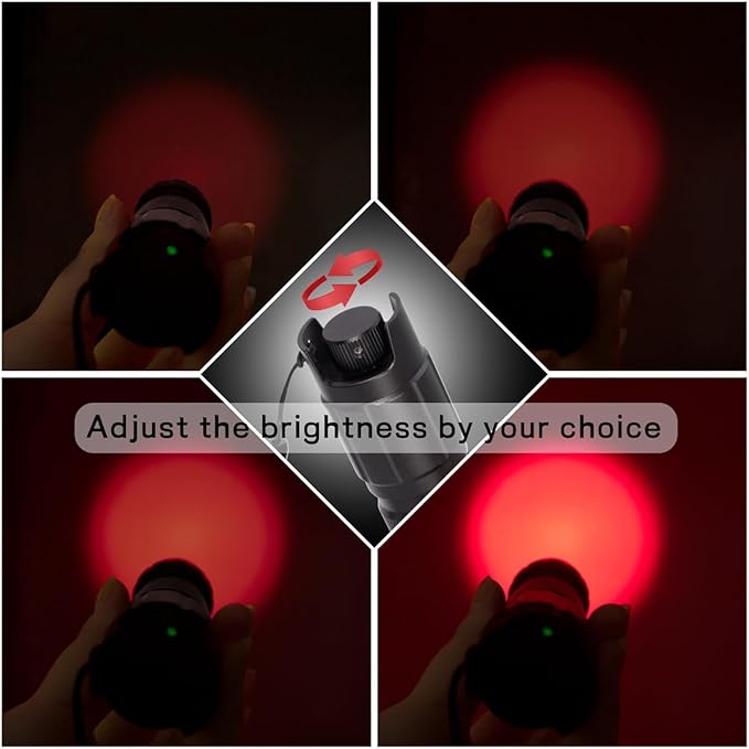 Stepless Dimming Red Light Flashlight, 620nm-630nm High Purity, Adjustable Brightness and Focus for