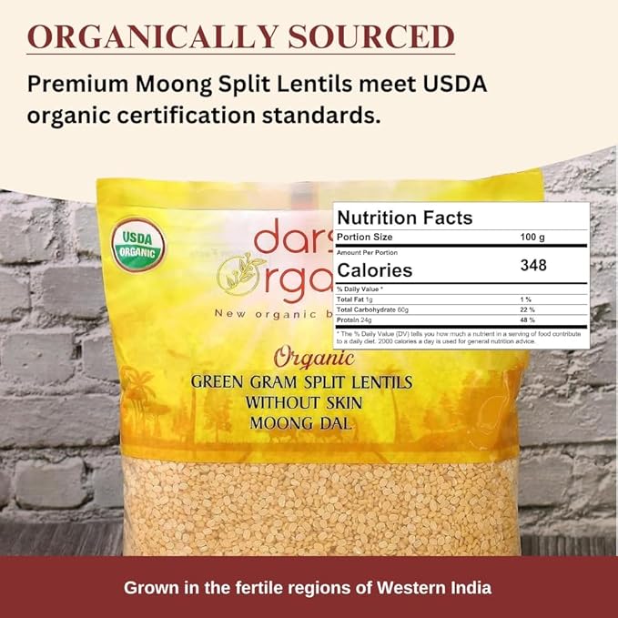 Darsa Organics Yellow Moong Dal (Split Yellow Mung Beans) 2 lb - USDA Organic, Non-GMO