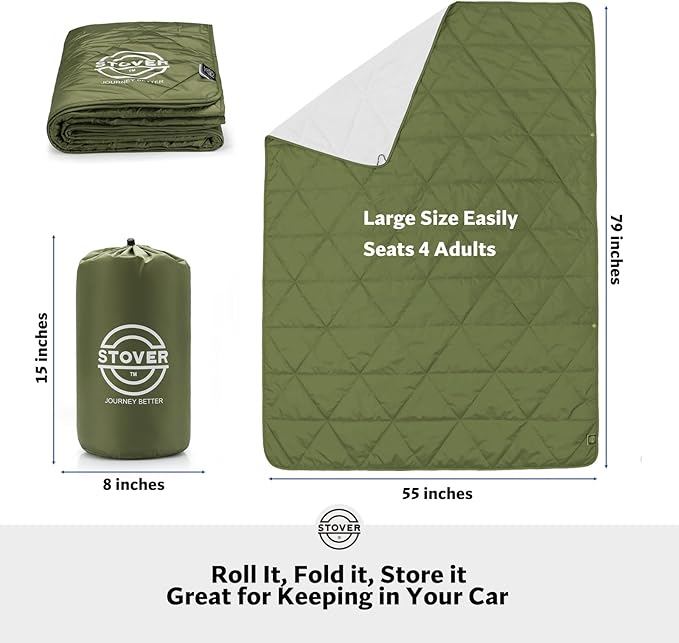 STOVER Outdoor Waterproof Fleece Travel Blanket for Camping, Picnics, Stadiums, Sports, The Beach