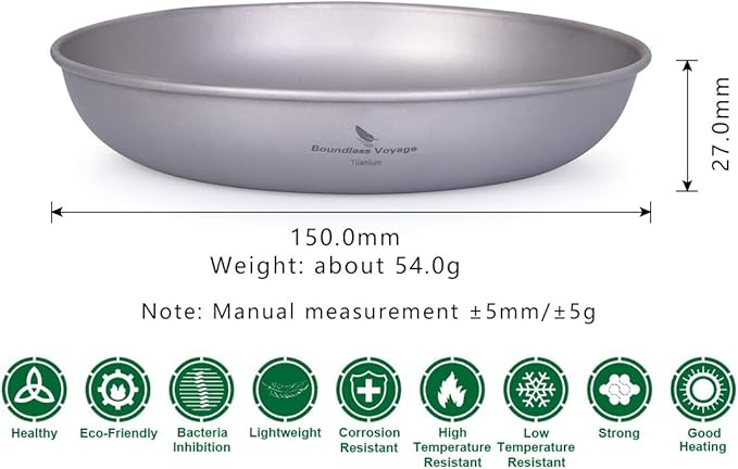 iBasingo Titanium Pan Dish Plate with Carry Mesh Bag Ultralight for Outdoor Camping Tableware