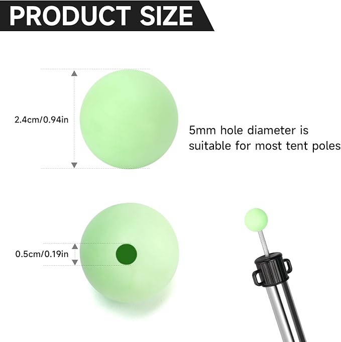 SANLIKE Tarp Pole Tip Cover 10PCS Luminous Tip Cap Ball for Camping Tent Poles, TPR Insulation