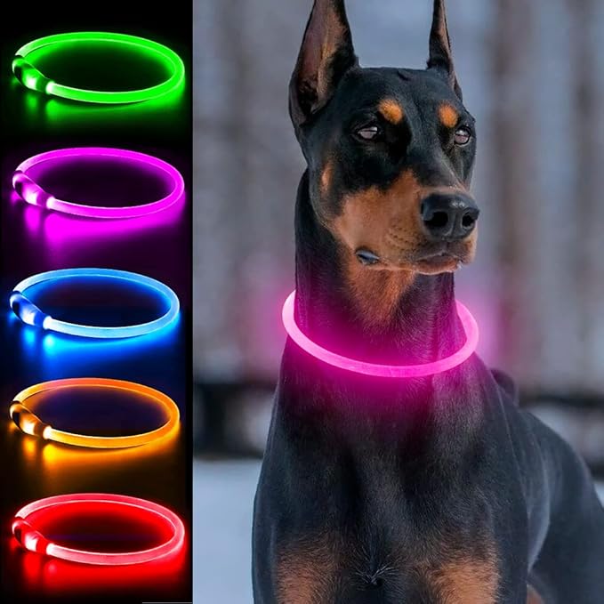 Light Up Dog Collar, USB Rechargeable Dlitk LED Dog Collar 1 Count, TPU Cuttable Glow Collar for