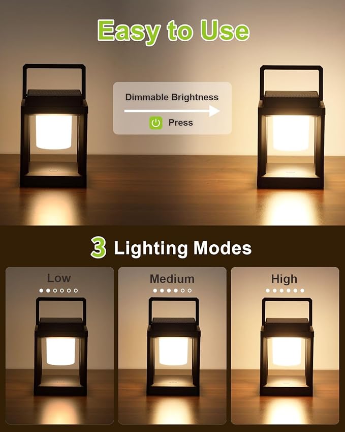 Outdoor Table Lamp, Led Lamps for Nightstand, Solar Lanterns Outdoor Hanging for Patio Waterproof