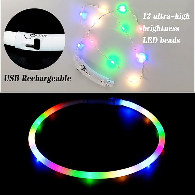 Light Up Dog Collar, Rechargeable Glowing Dog Collar, Light Dog Collar for Night Walking with 1640