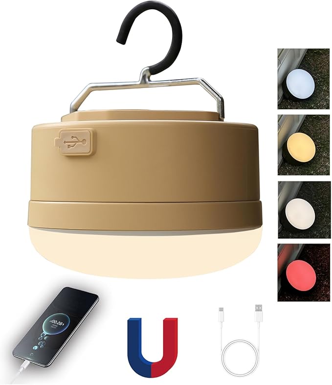 Bright 1000LM Rechargeable LED Camping Light, 4 Modes, Tent Light with Magnetic Base, Red Light