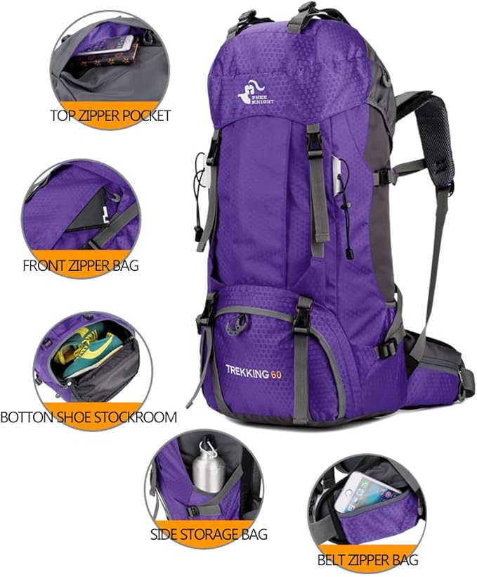 Bseash 60L Waterproof Hiking Camping Backpack with Rain Cover, Large Outdoor Sport Travel Daypack