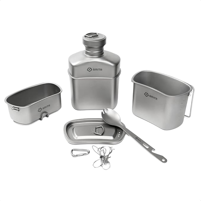 GRITR Titanium Canteen Mess Kit | Compact Portable Camping Open Fire Cookware Set for Backpacking
