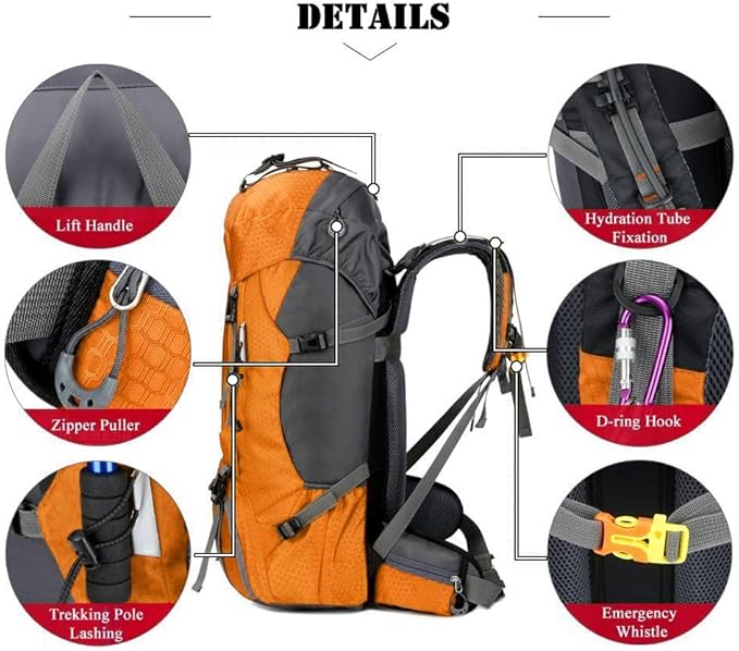 Bseash 60L Waterproof Hiking Camping Backpack with Rain Cover, Large Outdoor Sport Travel Daypack