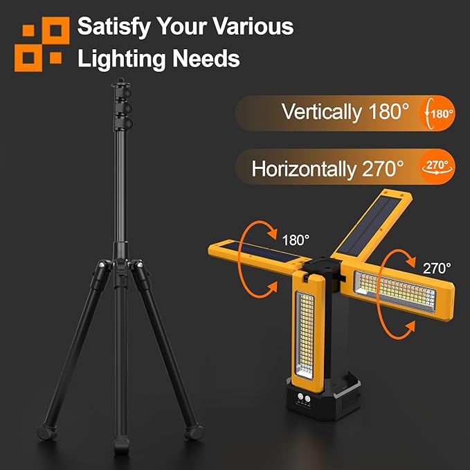 13200mAh Rechargeable Solar Work Light,IPX4 Waterproof with Folding Stand Support and Portable