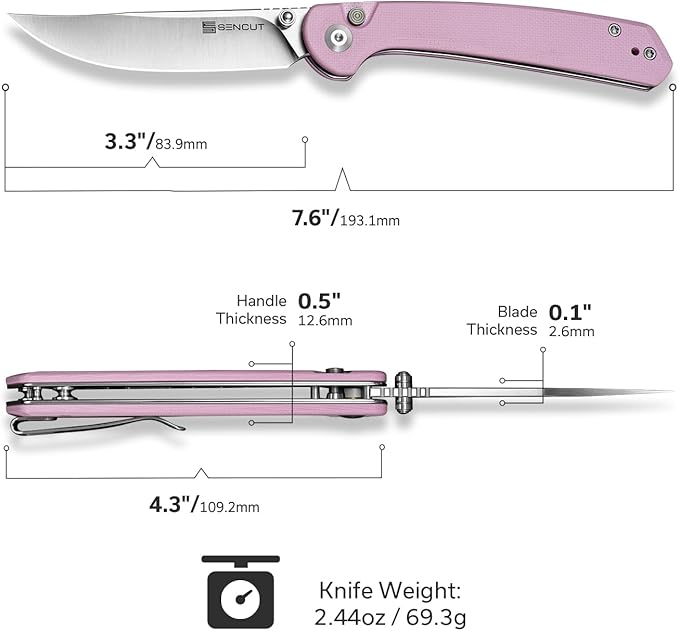 SENCUT Skelfin Pocket Knife for EDC, Folding Knife with 3.3'' Blade & G10 Handle, for Camping