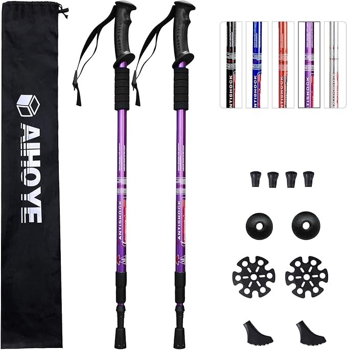 Aihoye Hiking Trekking Poles, 2 Pack Collapsible, Lightweight, Anti Shock, Walking Sticks
