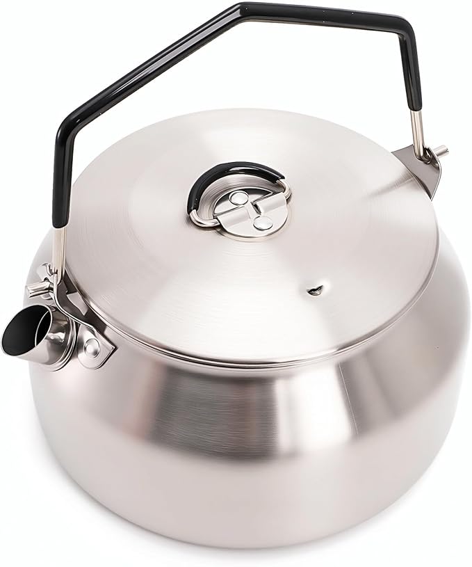 1L Camping Kettle, Portable Outdoor Campfire Kettle, 304 Stainless Steel Camp Tea Coffee Pot