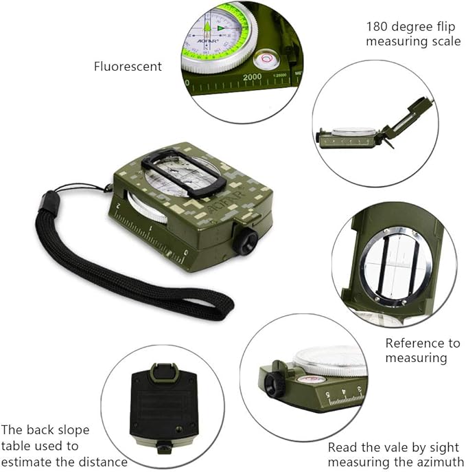 AOFAR Military Compass and Fire Starter AF-4580/381 Lensatic Sighting, Survival Kit,Waterproof and