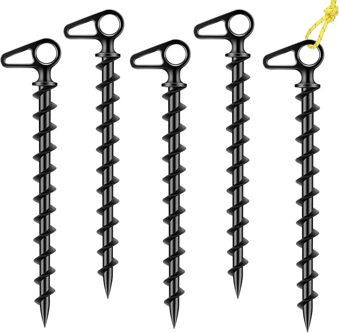 11" Aluminum Screw-in Ground Anchors - Heavy Duty Metal, Non-Rust Spiral Tent Stakes for High Wind