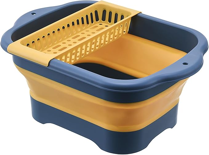 2.98 Gallon (11.28L) Collapsible Dish Basin with Drain Plug, Outdoor Multiuse Foldable Sink Tub