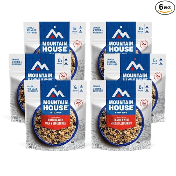 Mountain House Granola with Milk & Blueberries Freeze Dried Backpacking & Camping Food 6-Pack