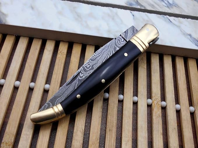 Laguiole Folding Damascus steel knife, 8.6" Long with 4.1" hand forged custom twist patren Blade.