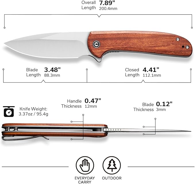 CIVIVI Primitrox Folding Knife for EDC, Flipper Pocket Knife with 3.48" Nitro-V Blade Wood Handle