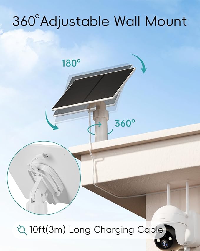 ZUMIMALL 5W Solar Panel for Security Cameras Wireless Outdoor, with Micro USB & Type-C Port