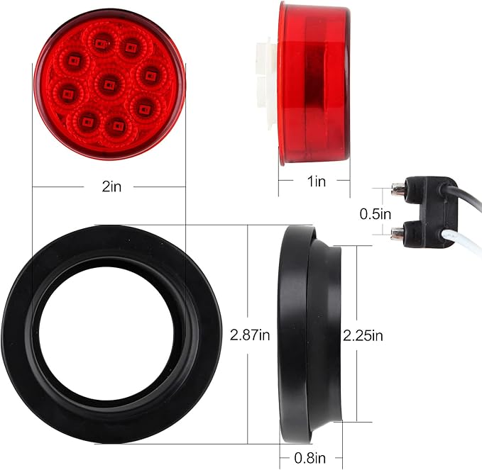 10Pcs 2 Inch Round Red LED Marker Lights 9 LED w/Reflectors, Multi Faceted 2 Inch Led Side Marker